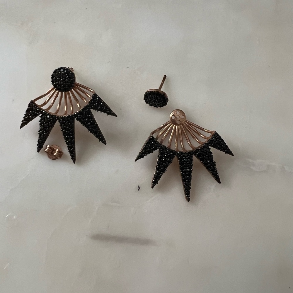 Rose gold medal ear jacket earrings